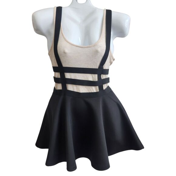 Goth Elastic Cage Black Mini Skater Skirt-Exposed Zip-Suspenders-S-Punk-Grunge - Picture 3 of 10